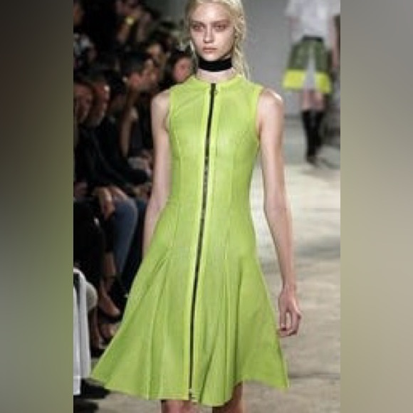 Proenza Schouler leather mid length green dress size 6 - Picture 2 of 11